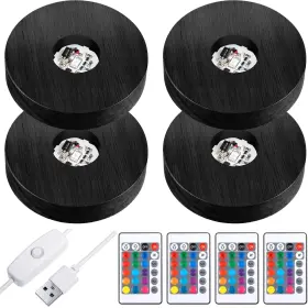Sw-riakrum-658607 Riakrum 4 Pieces Wood Led Display Light Base Crystal Stand Black