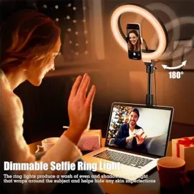 Ri-01 Rieomn Ring Light With Stand Phone Holder - 10ftft Desktop Led Circle For Laptop #3