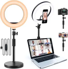 Ri-01 Rieomn Ring Light With Stand Phone Holder - 10ftft Desktop Led Circle For Laptop