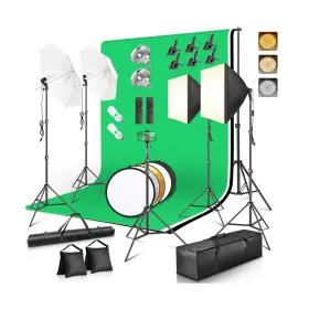 Pe001 Savway Photography Lighting Kit With 8.5x10ft Backdrops Led Bulbs Softboxes And Umbr