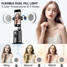 Selfieshow 614162255767 Auto Face Tracking Tripod With 2 Selfie Ring Light 360 Rotation Body P #2
