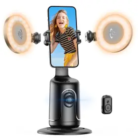 Selfieshow 614162255767 Auto Face Tracking Tripod With 2 Selfie Ring Light 360 Rotation Body P