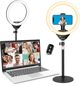 Sensyne 760701504534 10 Inch Desk Ring Light With Stand And Phone Holder For Computer Led Selfie L