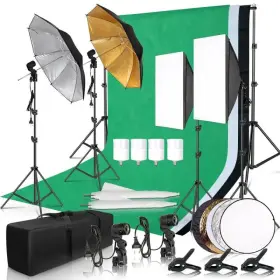 Sh-tz-36 Sh Photography Lighting Kit With Umbrella Softbox And Muslin Backdrops