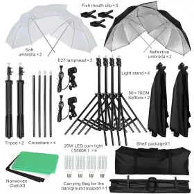 Sh-tz-54 Sh Photo Studio Kit Softbox Lighting 3 Backdrops Tripod Reflector And Umbrella