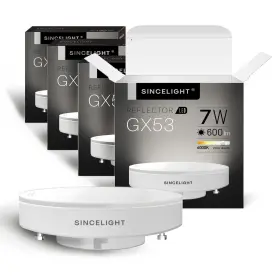 Sl-gx53-w7v1k60-m Sincelight 4 Gx53 Led Bulbs 7w Reflector 60w Equivalent Disc Frosted Puck