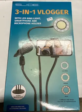Vl150 Slide 643620021705 3-in-1 Led Ring Light Vlogger With Weighted Base Holder For Mic And Smartphon