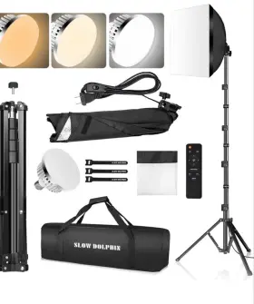 Slow Dolphin 738630654224 Photo Studio Softbox Kit With 16 Inch X16 Box 3-color 85w Led Bulb And Remote