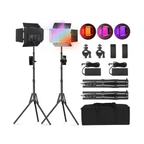 S20r Soonpho 2pack Rgb Led Video Light 12.6in Panel With Barn Door Tripod Stand Kit 20w/ 2