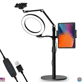 B095jjs219 Stanley 3-in-1 Adjustable Selfie Stand With 8 Inch Led Ring Light For Phones And Tablets
