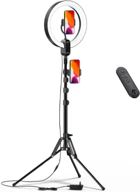 Supedesk 445027268256 12 Inch Ring Light With Tripod Stand 2 Phone Holders Height Adjustable 2700-6500k 3