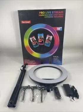 Sc-3830rgb Supersonic Pro Live Stream 18 Inch 3-device Ring Light With Rgb Modes And Tripod