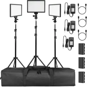 S-l122-3 Supon 3 Pack Led Video Light Stand Lighting Kit With Battery/charger For Studio