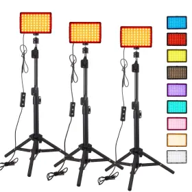 Swdport 720118555383 3pack Led 9color Filter Studio Streaming Lights Photography Video Lighting Ki
