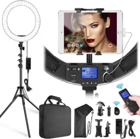 3000k-58 Switti 795787036945 Led Ring Light With Stand And Phone/ipad Holder 19 Inch 60w Bicolor