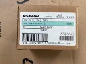 58755-3 Sylvania New Box Of 12 100q/cl/dc Esr 100w 120v Halogen Lamp Quartz