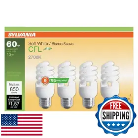 B0cz8qkzql Sylvania Cfl T2 Twist Light Bulb 60w Equivalent Efficient 13w 850 Lumens Med