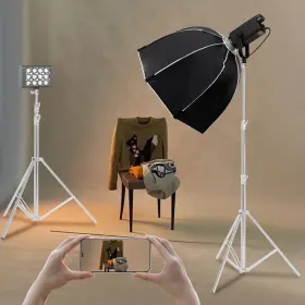 Tbvechi 747495421179 2pcs Photography Studio Lighting Softbox Photo Light Muslin Backdrop Stand Kit