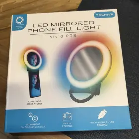 Techiva 032251810770 New Led Mirrored Phone Fill Light Vivid Rgb Rechargeable Portable Ring