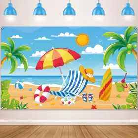 Te0313 Tevxj Summer Beach Backdrop Hawaiian Party Decoration Photo Background White