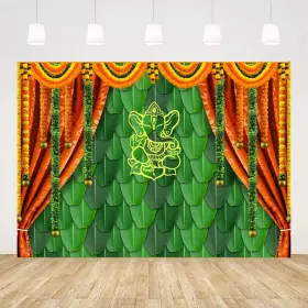 Lh0e623-lld Ticuenicoa Photography Backdrop 7x5ft India Pooja Traditional Banana Leaf Green