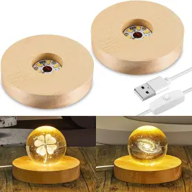 916025 Tigerily -916025 2pcs Led Base Wood Light Display For Crystal Glass Art Resin
