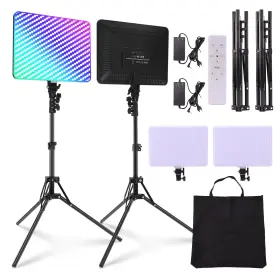 308895 Topdirect 14 Rgb Led Video Light Panel With Remote Control Stand Kit 2packs Vide
