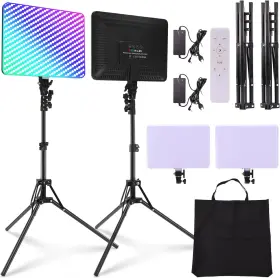 Topdirect 313091495489 14 Inch Rgb Led Video Light Panel With Remote Control Stand Kit 2 Packs
