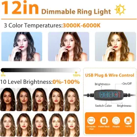 Ubeesize 313053342325 12.2 Inch Ring Light With 62 Selfie Stick Tripod Led Stan #3