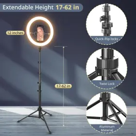 Ubeesize 840322304093 12 Inch Selfie Ring Light With 62 Extendable Tripod Stand And Remote Led Ci #3