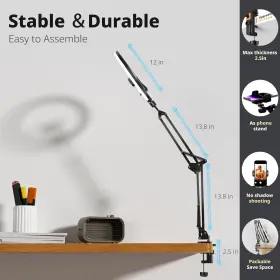 Ubeesize 840322305908 12 Ring Light With Overhead Phone Mount Led Selfie Stand And Ph #2