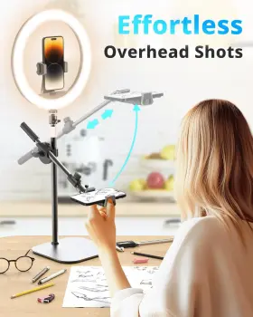 Ubeesize 840322306035 12 Inch Desk Ring Light With Stand And Phone Holder Overhead Mount For Vid #2