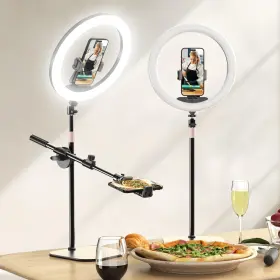 Ubeesize 840322306035 12 Inch Desk Ring Light With Stand And Phone Holder Overhead Mount For Vid