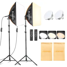 8220 Uegogo 16“ Softlight-2pc Softbox Photography Lighting Kit Ul Certified 85w 3000-7500k Led B