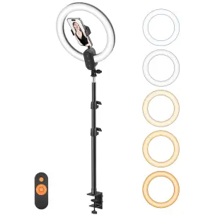 Unicucp 760314476235 12ftft Ring Light With 45ftft Camera Desk Mount Table Stand And Phone Holder 20w
