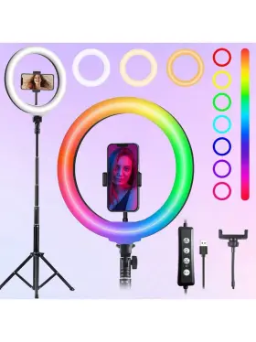 Universal 629722867953 1 Pcs 10 Inch Rgb Ring Light With 52ftft Floor Stand Led Circular Phone Holder