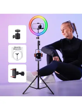 Universal 629722868400 10ftft Rgb Circular Fill Light 42cm Extension Pole 160cm Tripod And 2-phone Clips