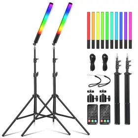 Uyled 787996887388 2 Pack Rgb Led Video Light Wand Stick Photography Studio Lighting Kits With