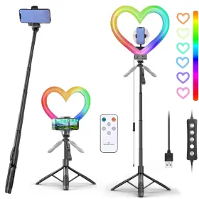 Velozap R433825 Heart Ring Light 13 Inch Desk With Extendable Selfie Stick Stand For