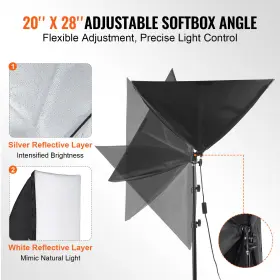 Vevor 197988089773 Softbox Lighting Kit 20 In X 28 45w 3000-6500k Led Bulbs For Shooting #3