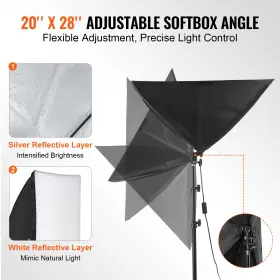 Vevor 197988091738 Softbox Lighting Kit 20 In X 28 30w 5500k Led Bulbs Adjustable Stand #3