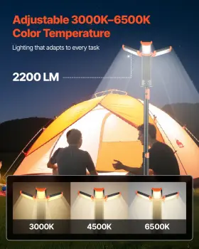 Vevor 197988890904 Led Work Light With Stand 8ah 3 Heads 2200 Lumens Tripod