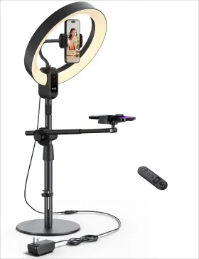 Viozon 313093676633 Overhead Live Stand With 12 Inch Led Ring Light Outer 24w 6500k Two Cellpho