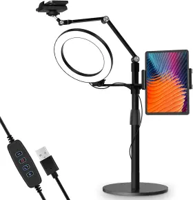 Viozon 744759853929 3-in-1 Selfie Desktop Live Stand Height Adjustable/overhead 8 Inch Led Ring Light