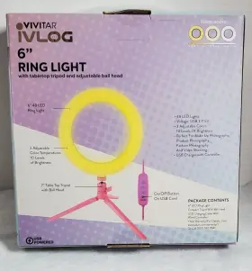 Vivitar 681066035870 Ivlog 6 Inch Ring Light With Tabletop Tripod New Selfie Make-up Photography #2