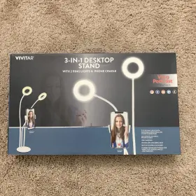 Vivpc102-wht Vivitar 3 In 1 Desktop Stand With 2 Ring Lights And Phone Cradle White Open Box