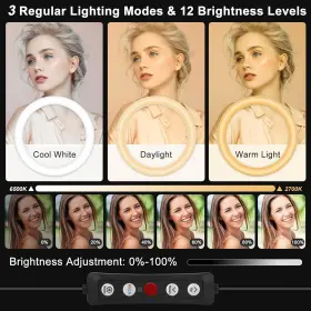 Vlogging 800689620588 13 Inch Selfie Ring Light With 63 Stand And 3 Phone Holder 53 Lighting Modes Kit #2