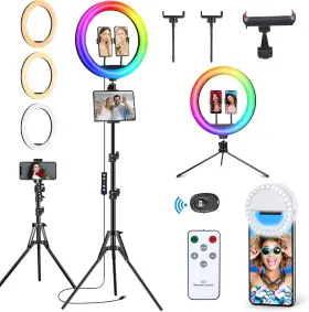 Vlogging 800689620588 13 Inch Selfie Ring Light With 63 Stand And 3 Phone Holder 53 Lighting Modes Kit