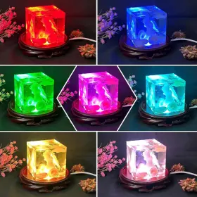 Voaesdk Base-10 Root Carving Wooden Light Display Base 4.5 Inch Round Wood Led Lighted Stand #3
