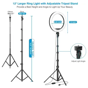 Waulnpekq 633696668683 12 Inch Selfie Ring Light With 63 Adjustable Tripod Stand And Phone Holder Led #3